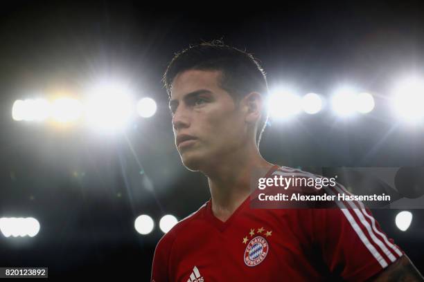 James Rodriguez of FC Bayern Muenchen looks on during a training session at Shenzhen Universiade Sports Centre during the Audi Summer Tour 2017 on...
