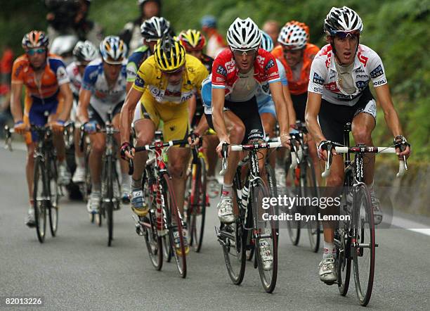 Andy Schleck of Luxembourg and Team CSC Saxo Bank up the final climb during stage fifteen of the 2008 Tour de France from Embrun to Prato Nevoso on...