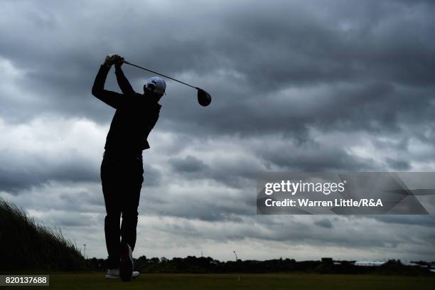 Charl Schwartzel of South Africa hits his tee shot on the 13th hole during the second round of the 146th Open Championship at Royal Birkdale on July...