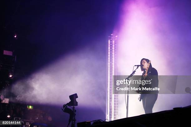 Romy Madley Croft and Oliver Sim of the XX perform during Splendour in the Grass 2017 on July 21, 2017 in Byron Bay, Australia.