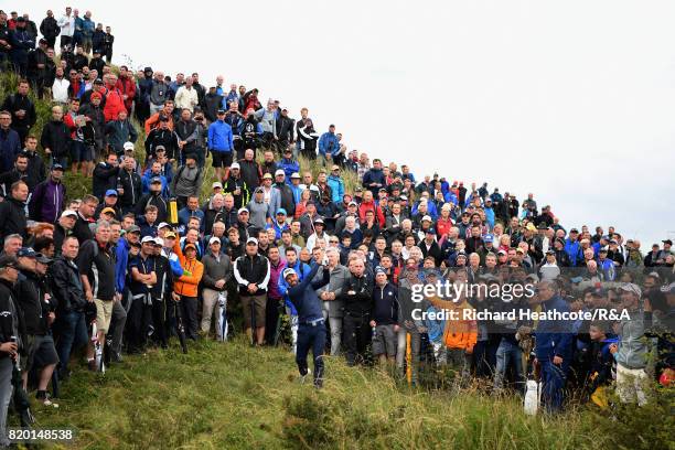 Charl Schwartzel of South Africa plays out the rough during the second round of the 146th Open Championship at Royal Birkdale on July 21, 2017 in...