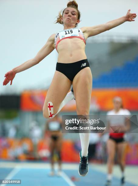 Lucy Hadaway of England competes in the Girls Long Jump Final during the Athletics on day 3 of the 2017 Youth Commonwealth Games at Thomas A....