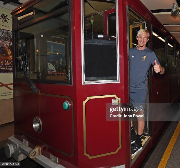 Sammy Hyypia Legend of Liverpool visit the tram to get to the Peak on July 21, 2017 in Hong Kong, Hong Kong.