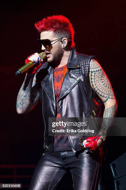 Adam Lambert of Queen + Adam Lambert performs at The Palace of Auburn Hills on July 20, 2017 in Auburn Hills, Michigan.