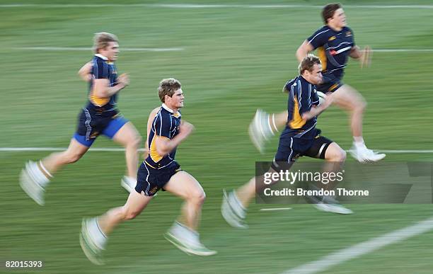 Wallabies players run sprint drills during the Australian Wallabies training session at Coogee Oval on July 21, 2008 in Sydney, Australia.