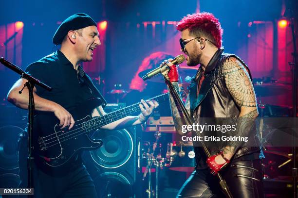 Danny Miranda and Adam Lambert of Queen + Adam Lambert perform at The Palace of Auburn Hills on July 20, 2017 in Auburn Hills, Michigan.