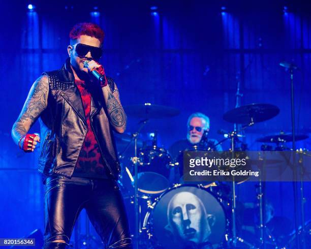Adam Lambert and Roger Taylor of Queen + Adam Lambert perform at The Palace of Auburn Hills on July 20, 2017 in Auburn Hills, Michigan.