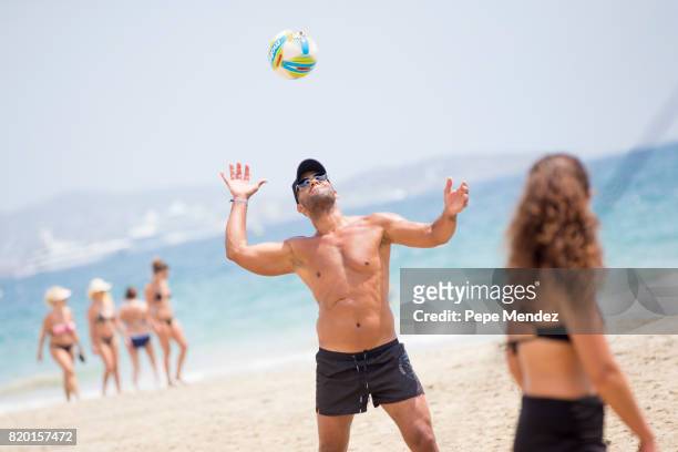 Amaury Nolasco is seen playing volleyball during Global Gift Gala Party at Hard Rock Hotel Ibiza on July 21, 2017 in Ibiza, Spain.