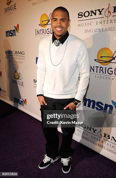 Singer Chris Brown attends the 2008 Clive Davis Pre-GRAMMY party at the Beverly Hilton Hotel on February 9, 2008 in Los Angeles, California.