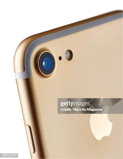 Detail of the 12-megapixel camera on a 2016 Apple iPhone 7 with a Gold finish, taken on September 19, 2016.