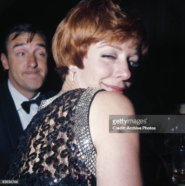 American actors, comedians and singers Jim Nabors and Carol Burnett attend an Academy Awards party in Hollywood, 10th April 1967.