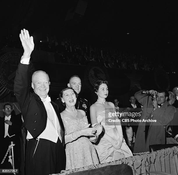 American President Dwight D. Eisenhower , First Lady Mamie Eisenhower , their son John Eisenhower , his wife Barbara Jean Eisenhower during the...