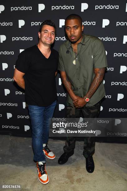 Pandora VP of Artist Marketing/Industry Relations Jeff Zuchowski and rapper Nas attend Pandora Sounds Like You NYC featuring Nas, Young M.A, Dave...