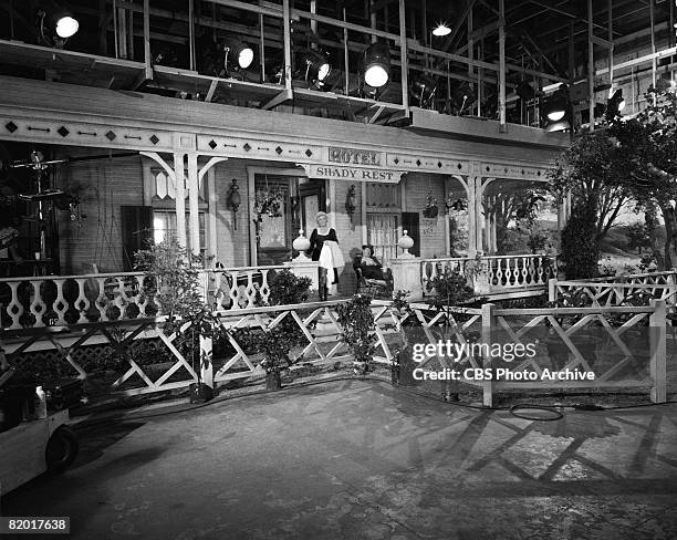 American actors Bea Benaderet , as Kate Bradley, and Edgar Buchanan , as Joseph P. 'Uncle Joe' Carson, on the set during the filming of an episode of...