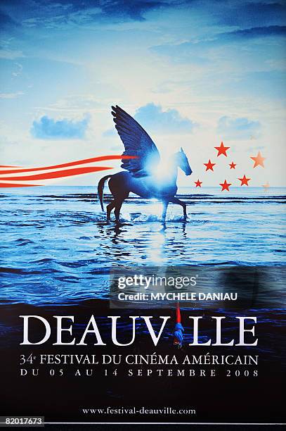 Picture taken on July 21, 2008 shows the poster of the Deauville American Film Festival in Deauville western France. The 34th Festival will take...