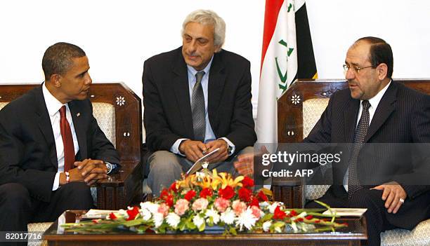 Democratic presidential candidate Barack Obama talks with Iraqi Prime Minister Nuri al-Maliki during a meeting in Baghdad on July 21, 2008. Obama was...