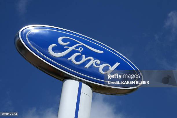 The Ford Motor Company logo is seen July 20, 2008 at a dealership in Hudson, Wisconsin. AFP PHOTO/Karen BLEIER