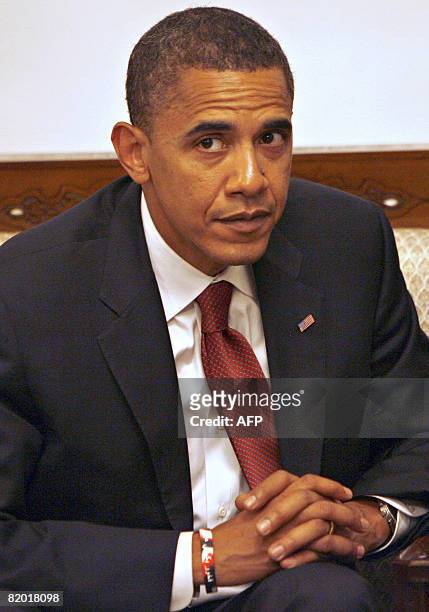 Democratic presidential candidate Barack Obama looks on during a meeting with Iraqi Prime Minister Nuri al-Maliki in Baghdad on July 21, 2008. Obama...