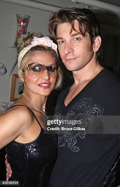 Orfeh and husband Andy Karl backstage after he took his final bow in "Legally Blonde: The Musical" on Broadway at the Palace Theatre on July 20, 2008...