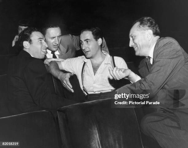 Some of the crew of the NBC comedy sketch programme 'Your Show of Shows', circa 1952. On the far left is writer Mel Brooks, at centre is the show's...