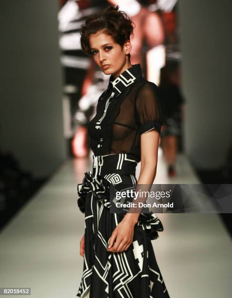 Model showcases an outift by designer Michael Lo Sordo on the catwalk on the fifth day of the Rosemount Australian Fashion Week Spring/Summer 2008/09...