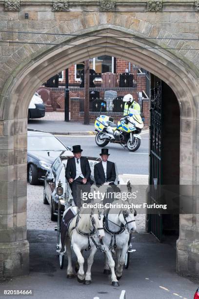 The funeral cortege of Manchester Attack Victim Kelly Brewster arrives for her funeral service at City Road Cemetery on July 21, 2017 in Sheffield,...