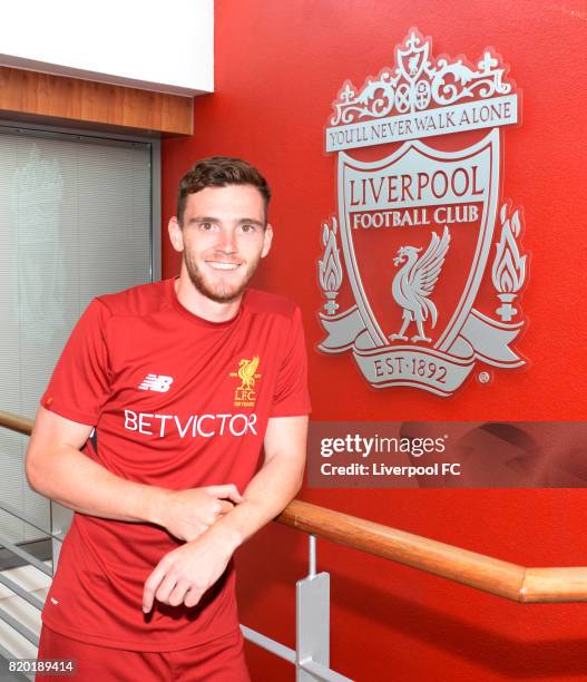 Andrew Robertson new signing for Liverpool at Melwood Training Ground on July 20, 2017 in Liverpool, England.