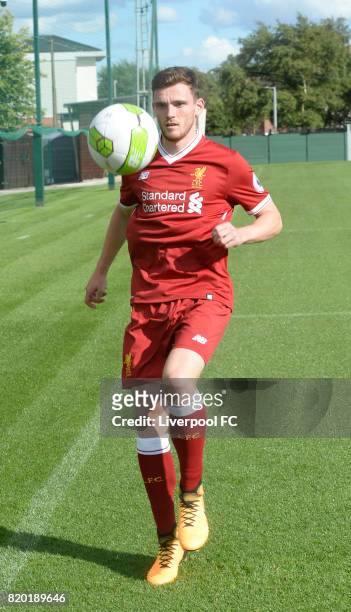 Andrew Robertson new signing for Liverpool at Melwood Training Ground on July 20, 2017 in Liverpool, England.