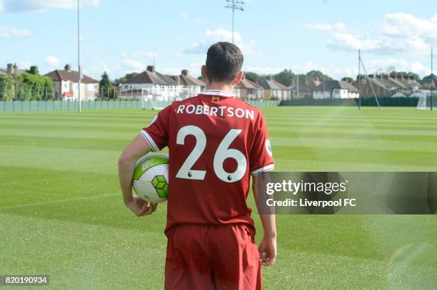 Andrew Robertson new signing for Liverpool at Melwood Training Ground on July 20, 2017 in Liverpool, England.
