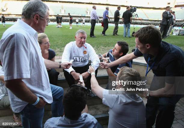 Sir Alex Ferguson of Manchester United is interviewed during a first team training session during their pre-season tour to South Africa at ABSA...