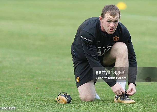 Wayne Rooney of Manchester United participates in a first team training session during their pre-season tour to South Africa at ABSA Stadium on July...