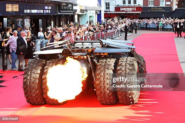 The Batmobile arrives at the UK film premiere of 'The Dark Knight' at Odeon, Leicester Square on July 21, 2008 in London, England.