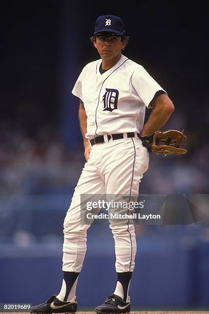 Darrell Evans of the Detroit Tigers during a baseball game on June 1, 1988 at Tigers Stadium in Detroit, Michigan.