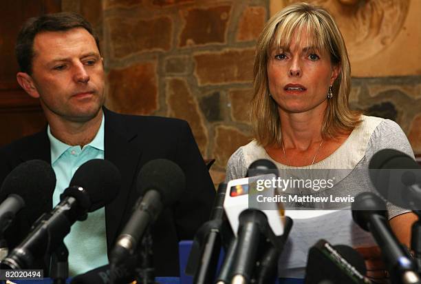 Kate and Gerry McCann speak to the media during a press conference to announce that they have been cleared of being formal suspects in the...