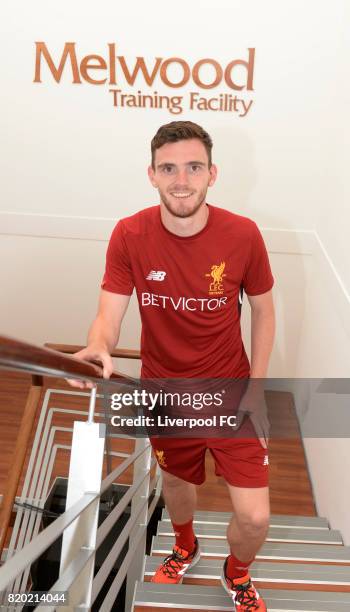 Andrew Robertson new signing for Liverpool at Melwood Training Ground on July 20, 2017 in Liverpool, England.