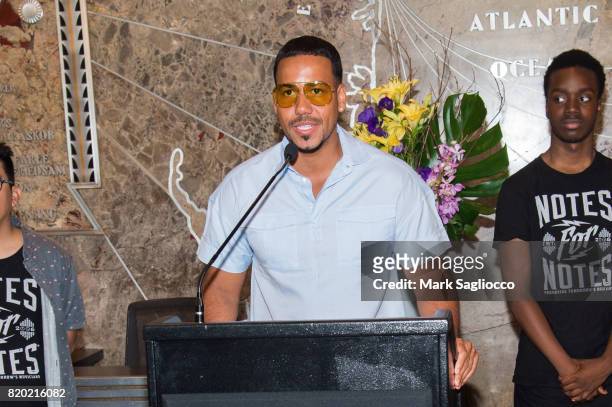 Romeo Santos Lights The Empire State Building In Honor Of The Notes For Notes Partnership at The Empire State Building on July 20, 2017 in New York...