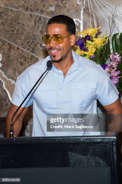 Romeo Santos Lights The Empire State Building In Honor Of The Notes For Notes Partnership at The Empire State Building on July 20, 2017 in New York...