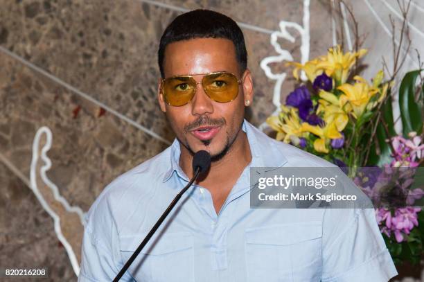 Romeo Santos Lights The Empire State Building In Honor Of The Notes For Notes Partnership at The Empire State Building on July 20, 2017 in New York...