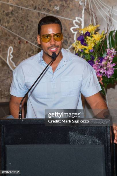 Romeo Santos Lights The Empire State Building In Honor Of The Notes For Notes Partnership at The Empire State Building on July 20, 2017 in New York...