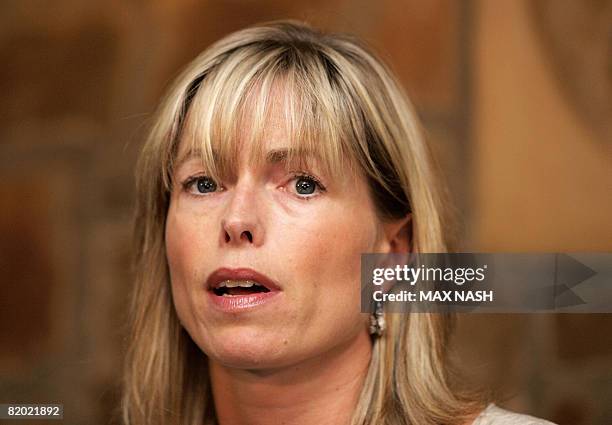 Kate McCann gives a press conference with her husband Gerry in Rothley on July 21, 2008 after they were taken off the Portuegese police suspects list...