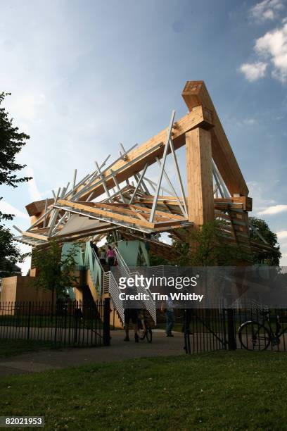 The new Serpentine Gallery Pavillion, designed by architect Frank Gehry, stands during a Private View on July 21, 2008 in Hyde Park, London, England.