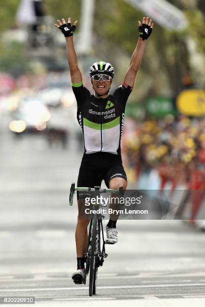 Edvald Boasson Hagen of Norway riding for Team Dimension Data crosses the line and takes the stage win on stage nineteen of the 2017 Tour de France,...