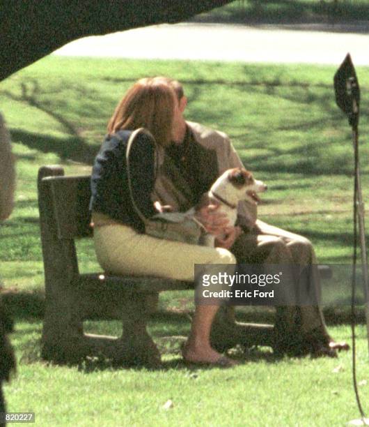 Actors Jane Leeves and David Hyde Pierce film a kissing scene for an episode of "Frasier" being directed by Kelsey Grammer March 19, 2001 Los...