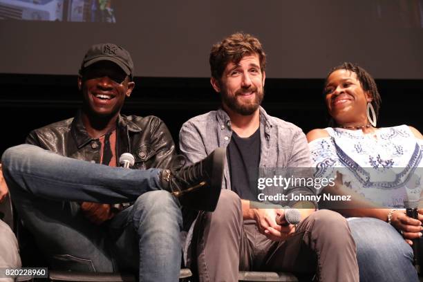 Damson Idris, Carter Hudson and Michael Hyatt attend the "Snowfall" New York Screening at The Schomburg Center for Research in Black Culture on July...