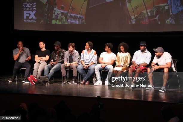 John Singleton, Dave Andron, Damson Idris, Carter Hudson, Michael Hyatt, Isaiah John, Angela Lewis, Amin Joseph and Ebro Darden attend the "Snowfall"...