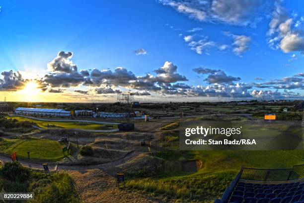 General course view of the 14th and 15th holes at sunset during the first round of The Open Championship at Royal Birkdale on July 20, 2017 in...