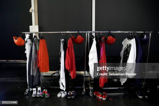 General view backstage ahead of the Studio Rundholz show during Platform Fashion July 2017 at Areal Boehler on July 21, 2017 in Duesseldorf, Germany.