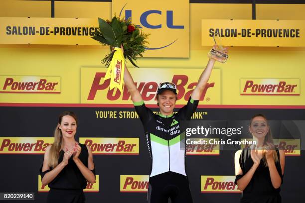 Edvald Boasson Hagen of Norway riding for Team Dimension Data celebrates after winning stage 19 of the 2017 Le Tour de France, a 222.5km stage from...