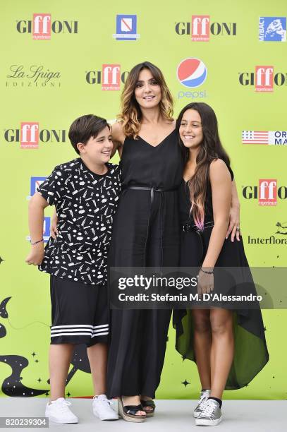 Ambra Angiolini with her sons Leonardo and Jolanda attend Giffoni Film Festival 2017 Day 8 Photocall on July 21, 2017 in Giffoni Valle Piana, Italy.