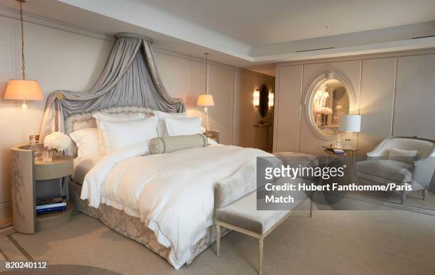 The bedroom of Marie-Antoinette suite inside the Crillon hotel photographed for Paris Match on June 22, 2017 in Paris, France.
